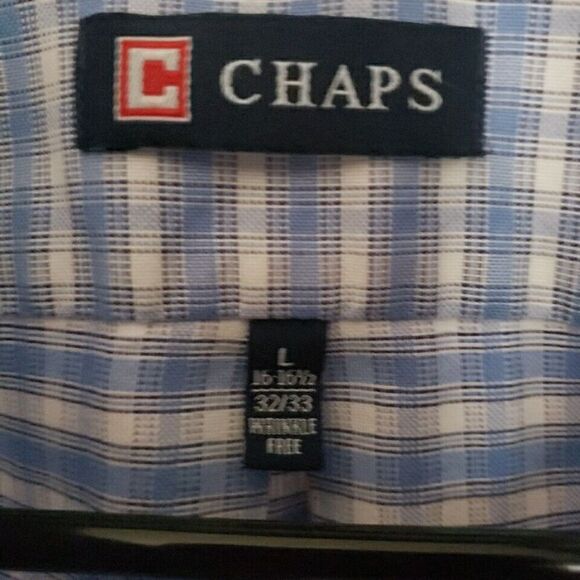 Chaps Mens Shirt Size L 16.5 Long Sleeve Button Up Blue Plaid Regular Fit Oxford - Picture 2 of 12